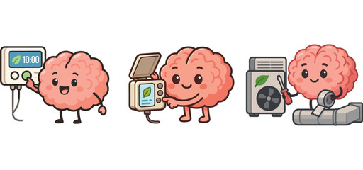 cute brain planting seeds and collecting leaves