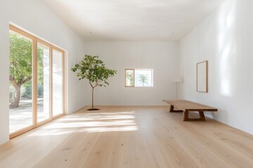 Bright and airy minimalistic home interior featuring clean lines and natural sunlight.