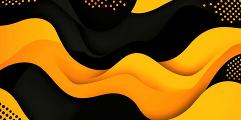 Abstract background with yellow and black curved waves, modern pattern design with fluid shapes, flowing curves and dynamic contrast for branding or presentations