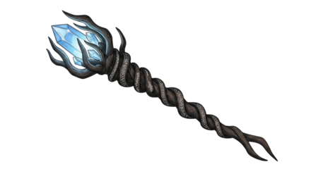 Fantasy Wooden Wizard Staff with Blue Crystal Isolated Cutout Transparent PNG