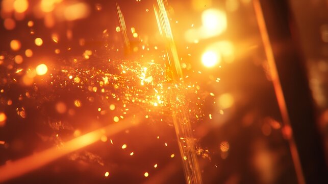 Abstract golden light explosion with bokeh particles and lens flare effect for background use