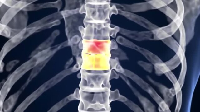 Animated Spinal Column Showing Vertebral Compression Fracture and Rib Cage