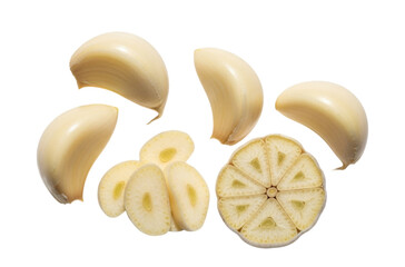 Peeled Garlic Cloves and Cross-Section Isolated Cutout Transparent PNG