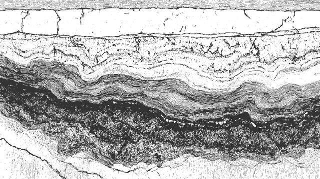Abstract layered geological strata texture with hatching and stippling background pattern