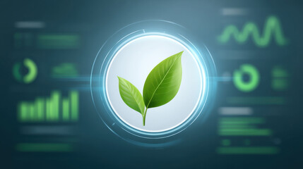 A digital illustration of green leaves symbolizing growth and sustainability in a tech-focused setting.