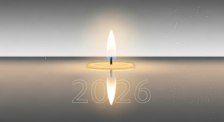 Glowing yellow flame of a single burning wax candle in the dark