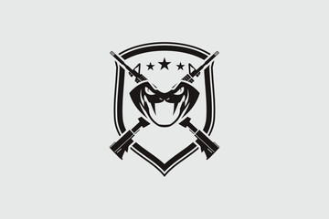 Snake with cross rifle vector image shield badge logo template
