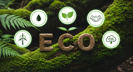 Sustainable ECO concept with green icons for earth friendly initiatives