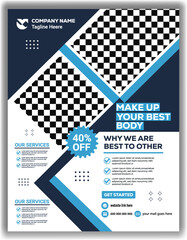 Blue and Black Fitness Center Advertising Flyer  Body Transformation Poster Template