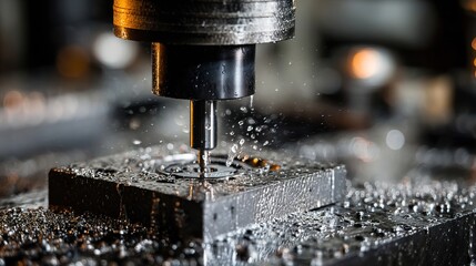 Precision Machining Process in Industrial Workshop Metal Manufacturing Close-Up View Water Cooling Environment Technology Focus