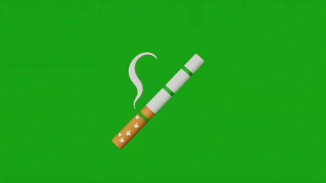 St. Patrick's-themed cigarette icon animation—featuring green accents, shamrock motifs, and subtle smoke trails—isolated on vibrant green screen background for themed visuals or motion graphics.