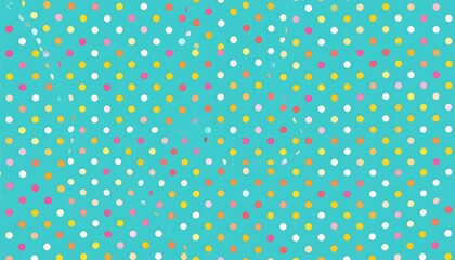 A cheerful, repeating pattern of colorful polka dots on a bright turquoise background