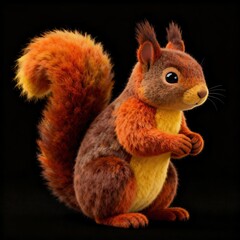Obraz premium Squirrel with bushy tail on black background