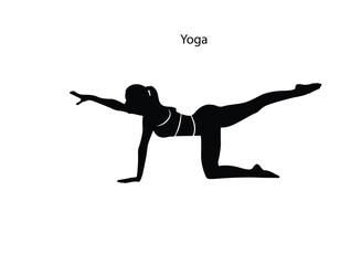Silhouette of woman doing yoga, healthy exercise, vector illustration.