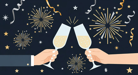 Night sky celebration with colorful fireworks and festive star decoration for a new year holiday event design