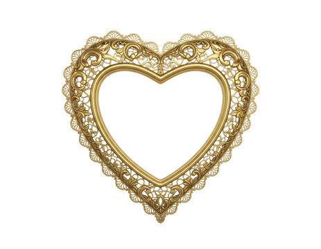 Golden Heart-Shaped Ornamental Frame with Lace Details, isolated on white background - Powered by Adobe