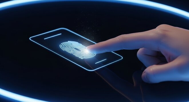 Fingerprint scanning on a digital device for security and authentication.