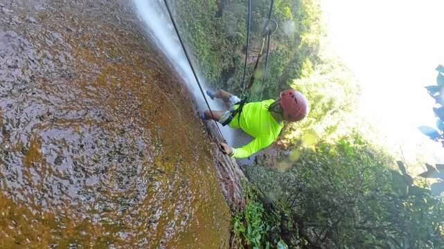 rappelling in the cachoeira roncadeira de jalapao brazil