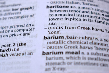 Close Up Of English Dictionary Page With Word - barium