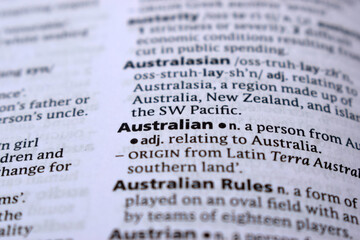 Close Up Of English Dictionary Page With Word - australian
