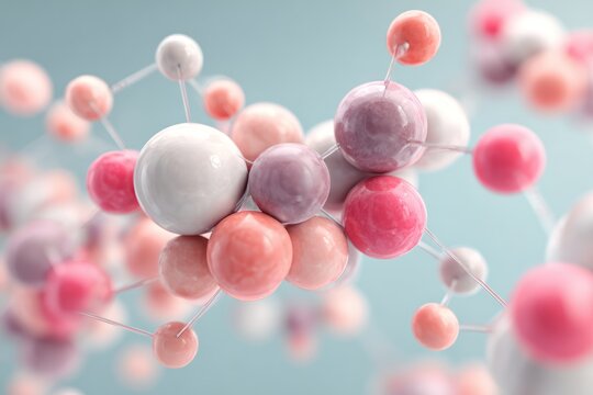 Pastel Molecular Model With Colorful Atoms And Bonds – Modern Chemistry Illustration For Education, Research, And Science Visualization