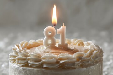 Elegant Cake with Candle Celebrating 81st Birthday Milestone Event