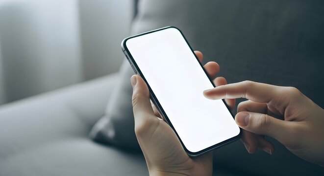 Businessman's hands holding a smartphone , mobile mockup blank screen 