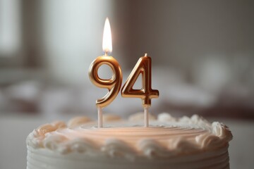 Elegant Birthday Cake with Candle Number Ninety-Four Celebrating Life