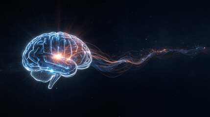 Digital Brain with Neural Energy Flow and Glowing Data Connections