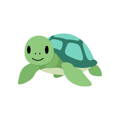 Cartoon Sea Turtle Illustration with Green Shell and Flippers.
