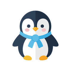 Cartoon Penguin with Blue Scarf Cute Winter Animal Illustration.