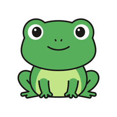 Cute cartoon green frog sitting and smiling.