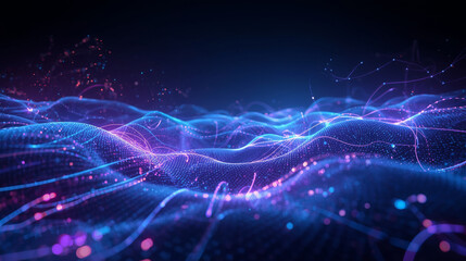 Futuristic Digital Waves with Glowing Blue and Purple Light Particles