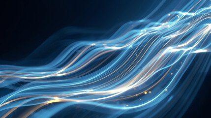 Abstract Blue Light Waves Flowing in Dark Background