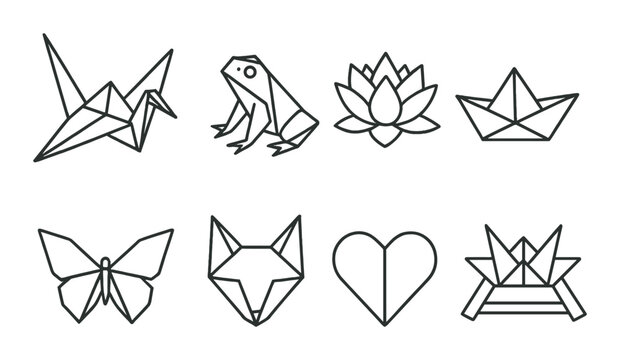 Collection of simple origami designs in monochrome