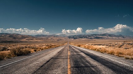Long straight road leading to distant horizon under clear sky, representing motivation, hope, and the journey toward future goals, perfect for inspirational concepts.