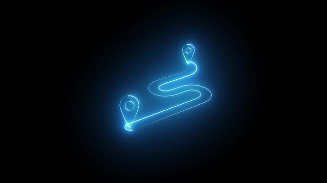 glowing line location icon animation. The idea of ​​a path from one place to another. map, gps