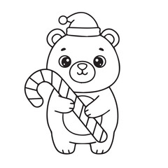 Bear with candy cane coloring book Christmas coloring pages