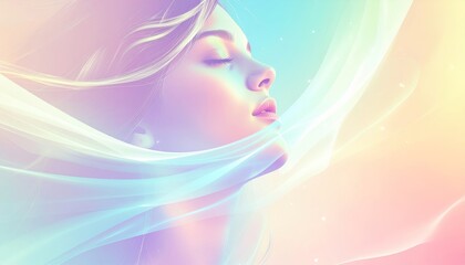 Ethereal Woman With Flowing Pastel Veil