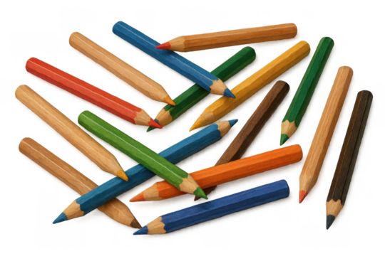 Scattered vibrant colored pencils showing art, drawing, education, and creativity for school and office supplies on transparent background - Powered by Adobe