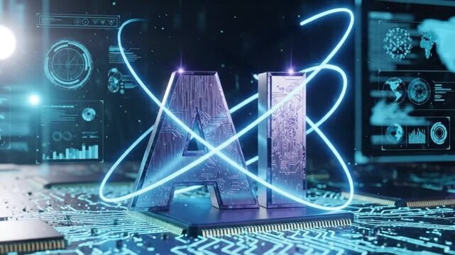 Futuristic ai technology concept with glowing circuits and digital interface elements