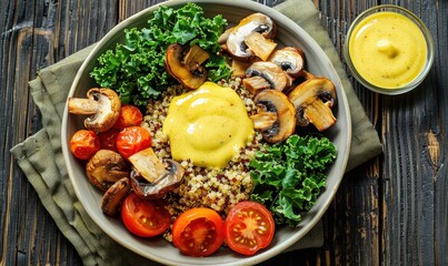 Quinoa bowl with vegetables and sauce healthy vegetarian meal option
