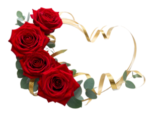  Romantic Red Rose Heart with Gold Ribbon and Greenery Accents