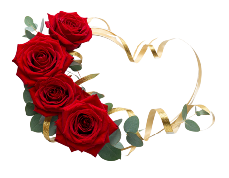  Romantic Red Rose Heart with Gold Ribbon and Greenery Accents