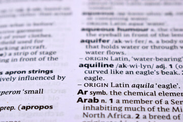 Close Up Of English Dictionary Page With Word - Ar