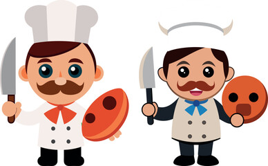  chef cartoon illustration, cooking character vector, restaurant food design, professional cook artwork, kitchen creative drawing, master chef concept, culinary art cartoon, food preparation artwork, 