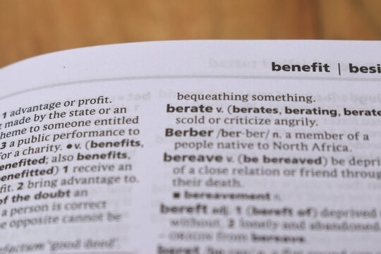 Close Up Of English Dictionary Page With Word - berate