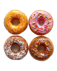 Four Delicious Sweet Doughnuts on Transparent Background