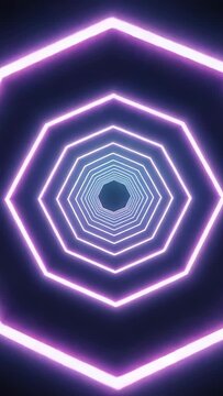 Vertical video: Starting neon polygons pulsing forward in void shifting from violet to cyan