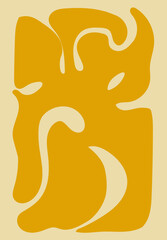 Yellow organic shapes on a beige background form a fluid abstract minimalist composition